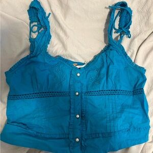 Free People Kerry Blue Embroidered Cotton Corset Pearl crop top/tank worn once